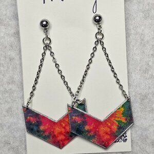 Colorful chevron earrings on chains Hndmade